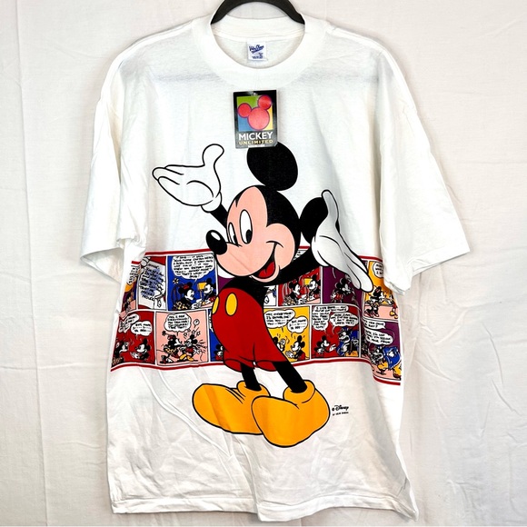 Vtg Disney Mickey Mouse Comic Strip Graphic T Shirt Size XL AOP NWT USA Velva - Picture 1 of 9